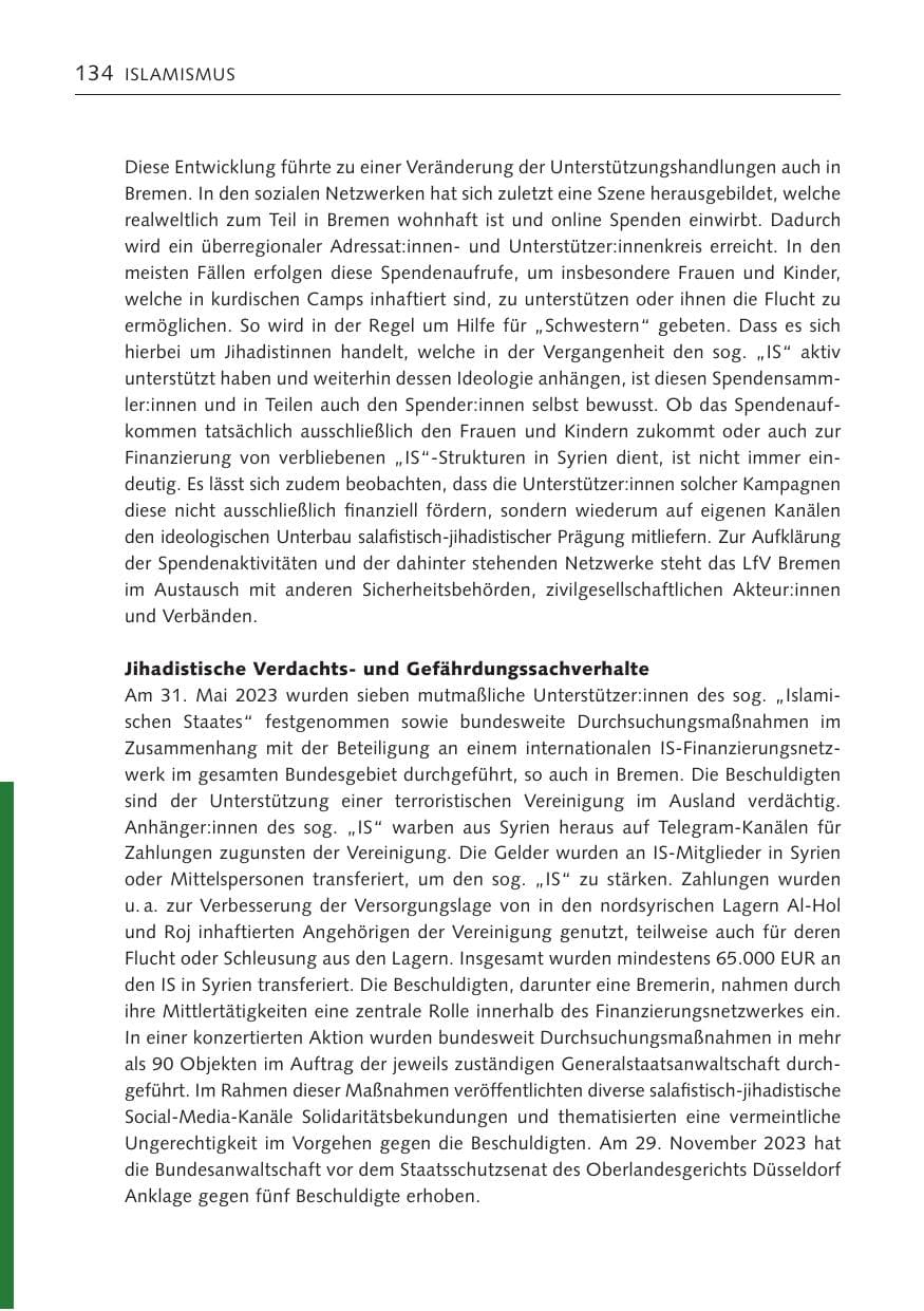 Seite 133 des Verfassungsschutzbericht 2023 Bremen