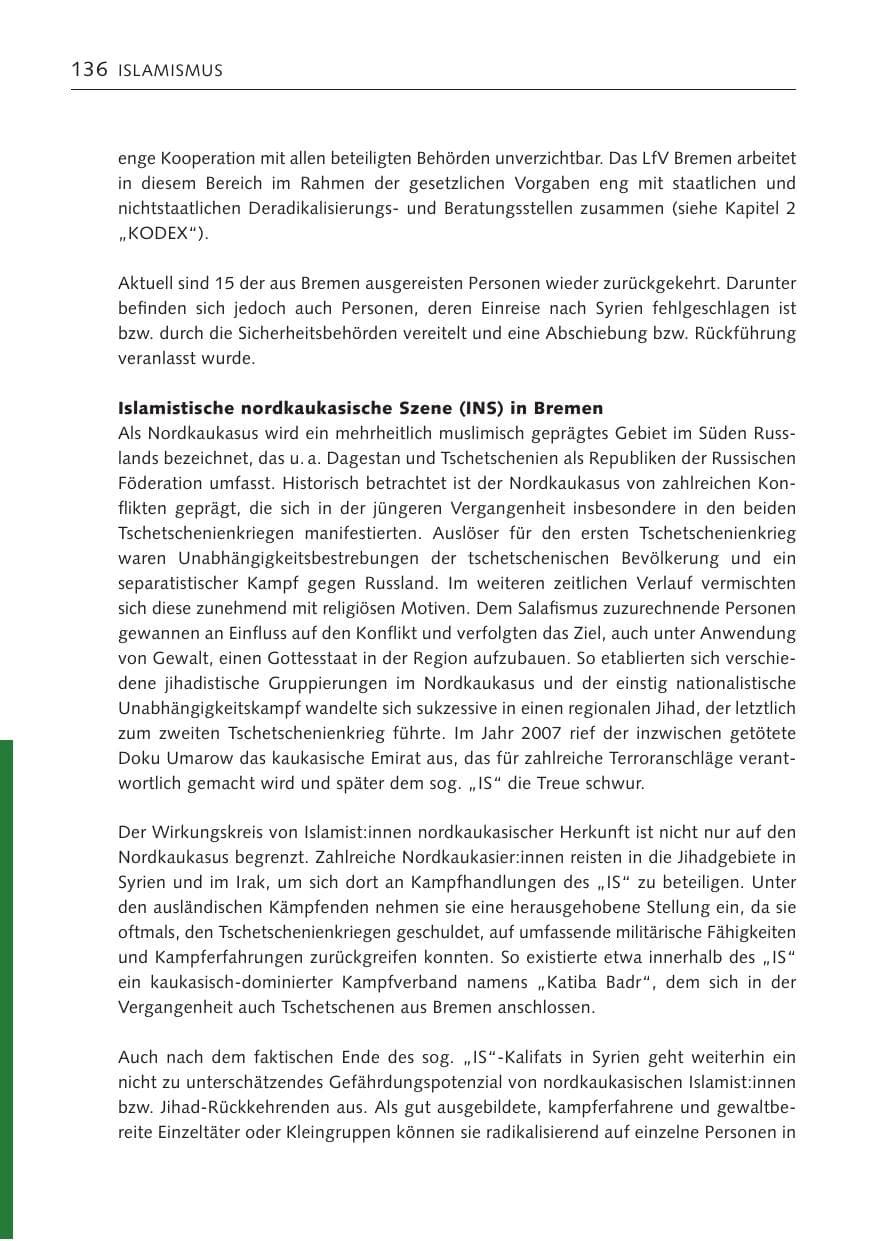 Seite 135 des Verfassungsschutzbericht 2023 Bremen