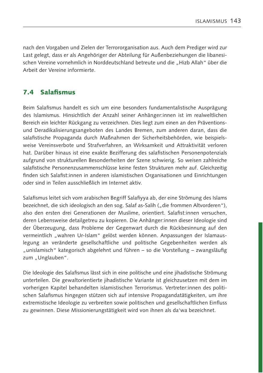 Seite 142 des Verfassungsschutzbericht 2023 Bremen