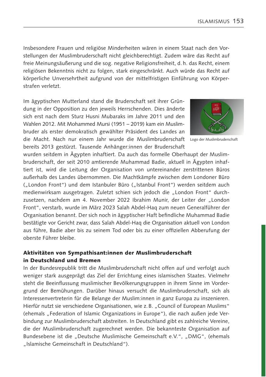 Seite 152 des Verfassungsschutzbericht 2023 Bremen