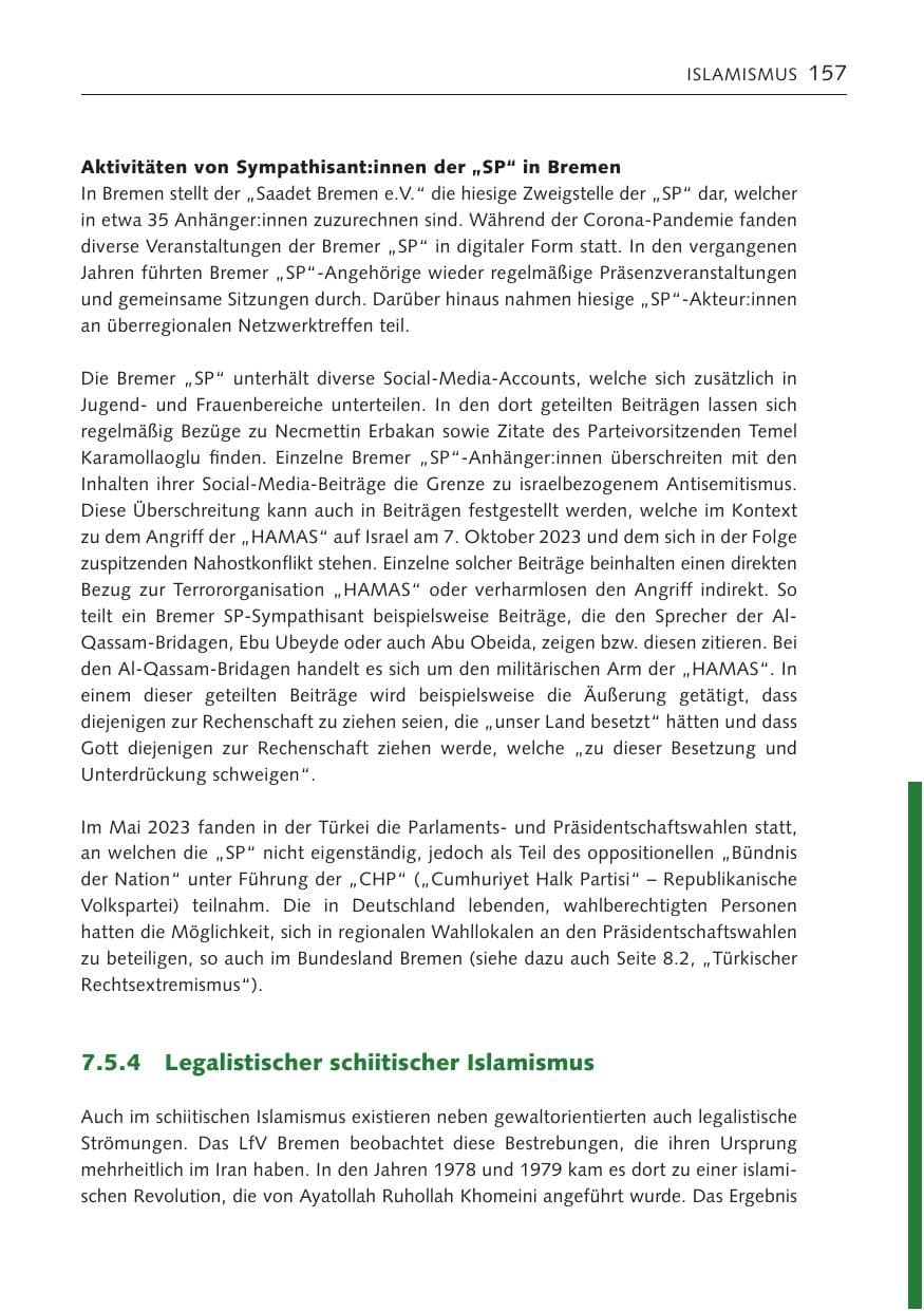Seite 156 des Verfassungsschutzbericht 2023 Bremen