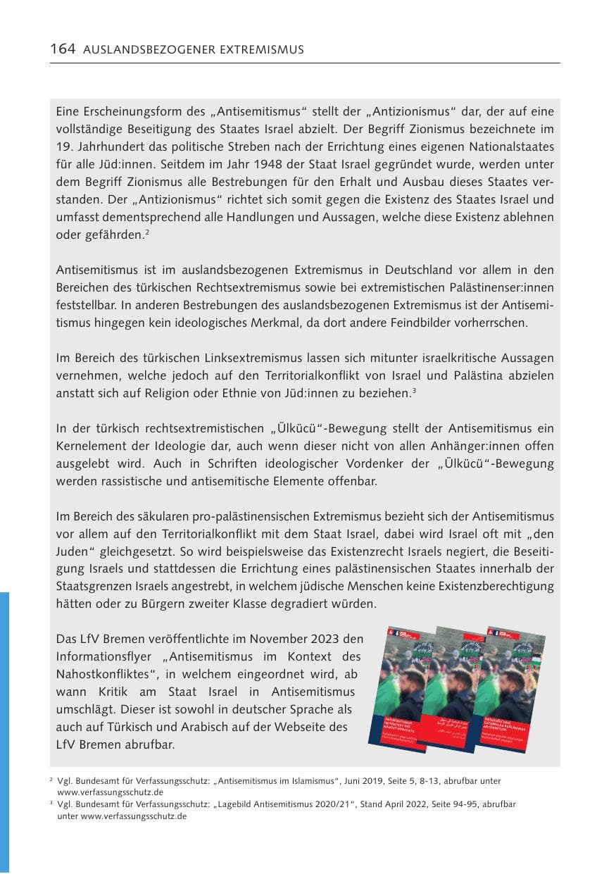 Seite 163 des Verfassungsschutzbericht 2023 Bremen