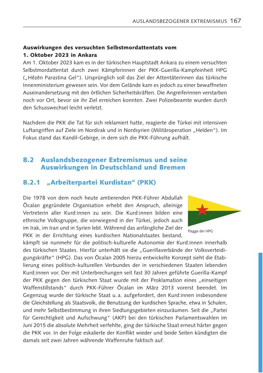 Seite 166 des Verfassungsschutzbericht 2023 Bremen