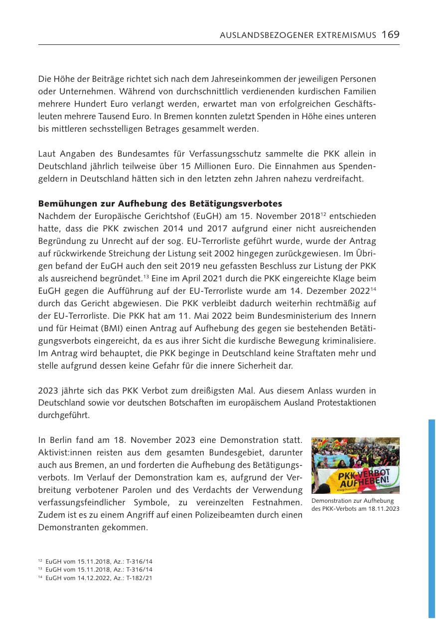 Seite 168 des Verfassungsschutzbericht 2023 Bremen
