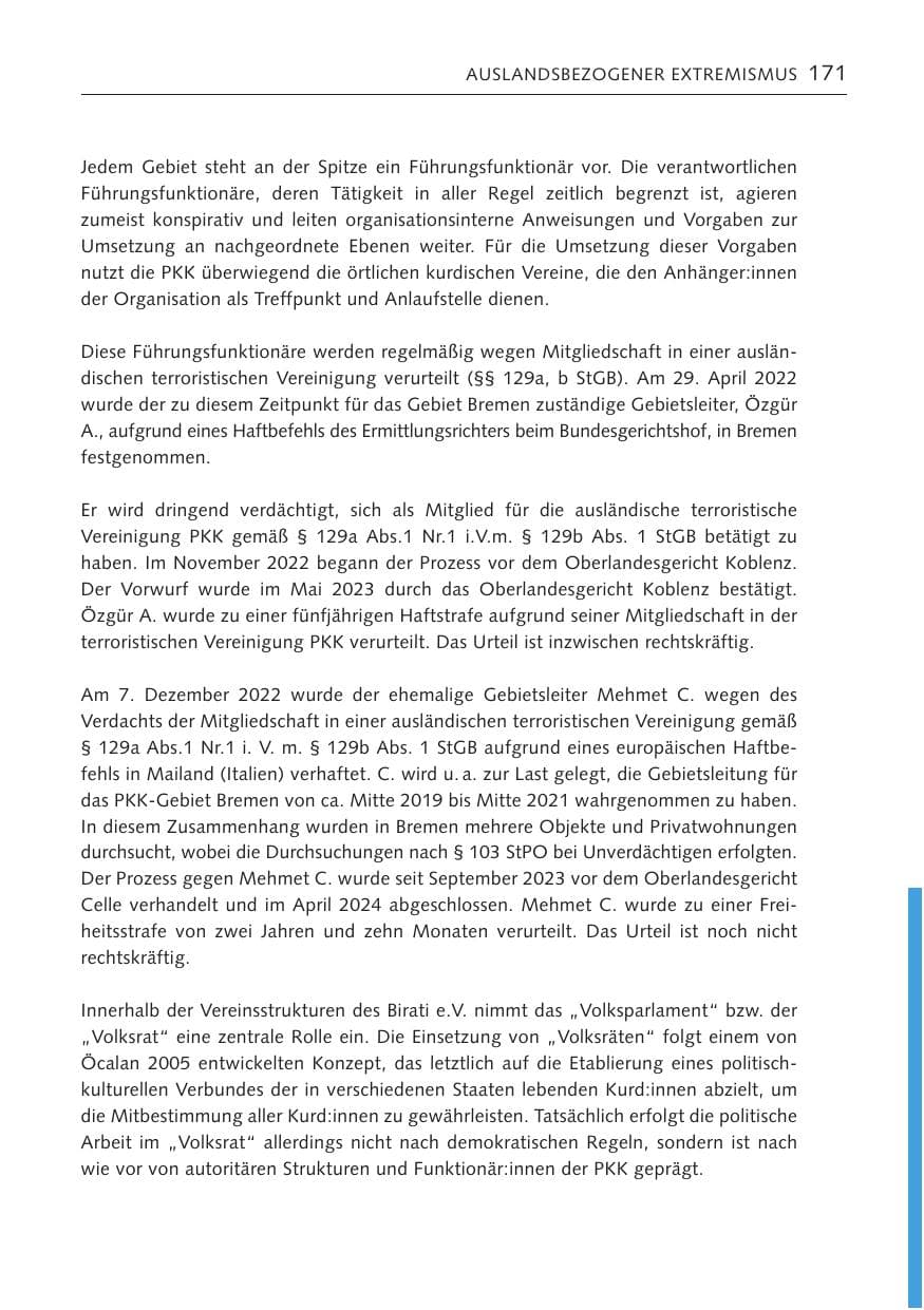 Seite 170 des Verfassungsschutzbericht 2023 Bremen