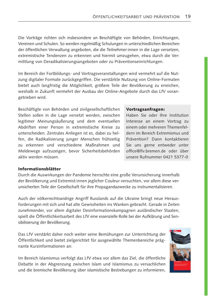 Seite 18 des Verfassungsschutzbericht 2023 Bremen