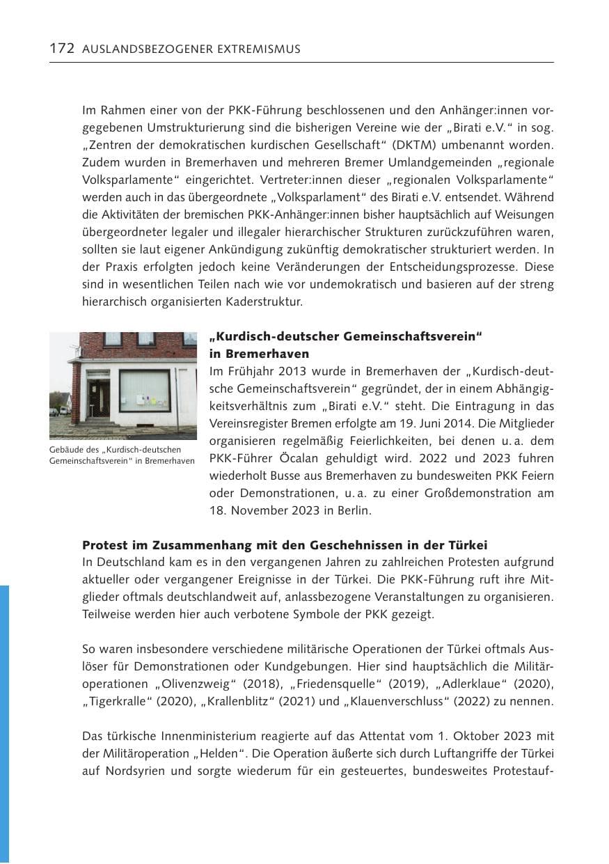 Seite 171 des Verfassungsschutzbericht 2023 Bremen