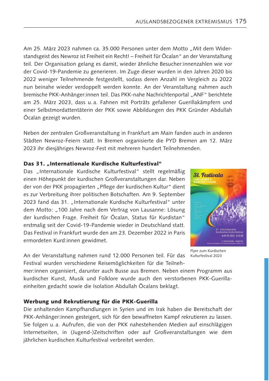 Seite 174 des Verfassungsschutzbericht 2023 Bremen
