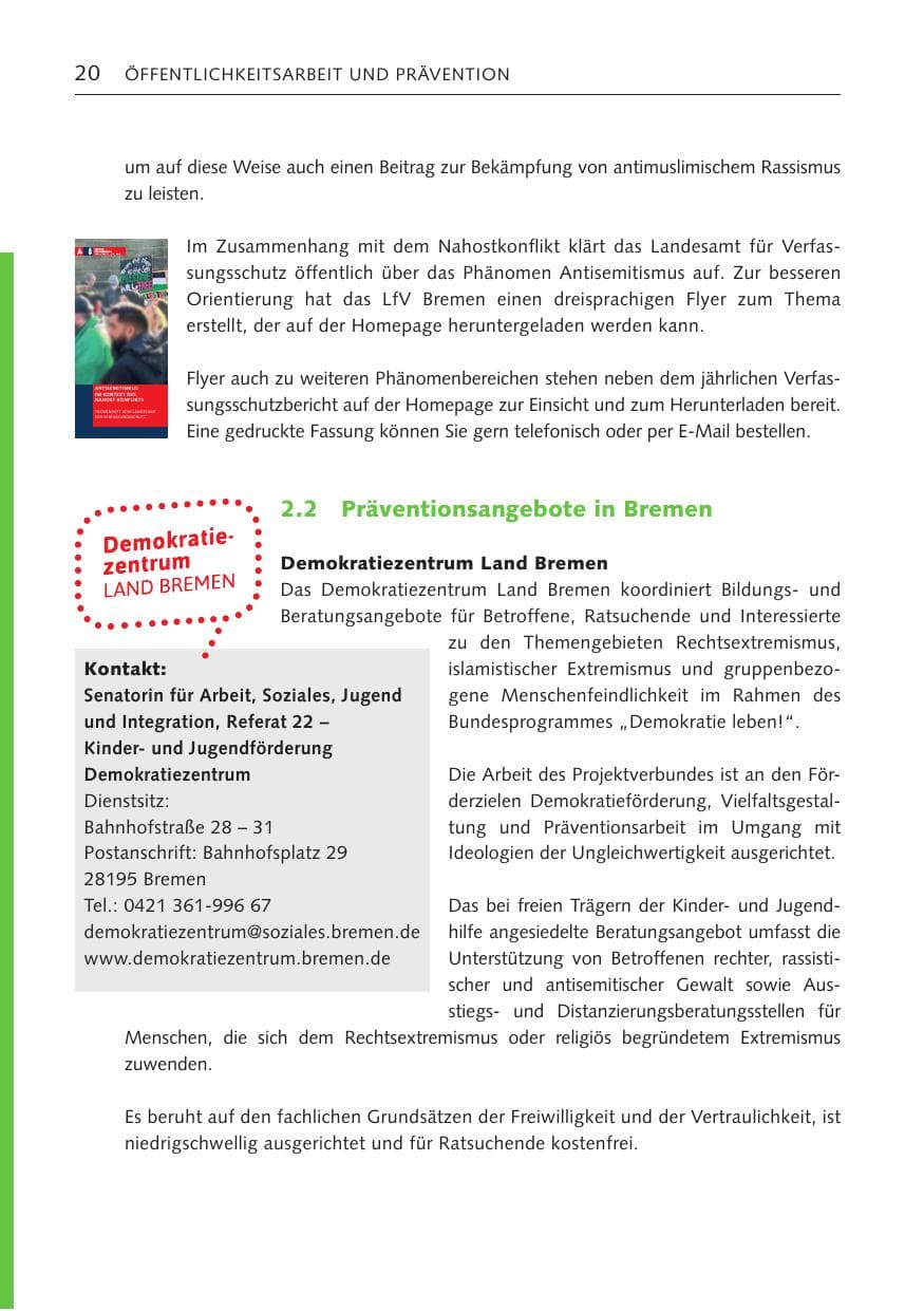 Seite 19 des Verfassungsschutzbericht 2023 Bremen
