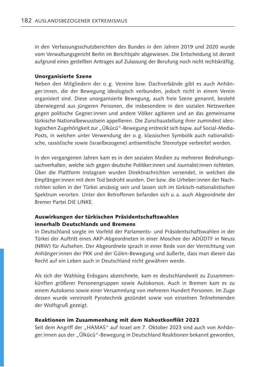 Seite 181 des Verfassungsschutzbericht 2023 Bremen