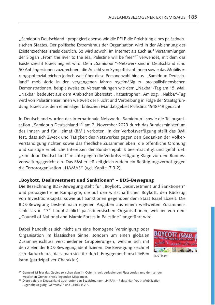 Seite 184 des Verfassungsschutzbericht 2023 Bremen