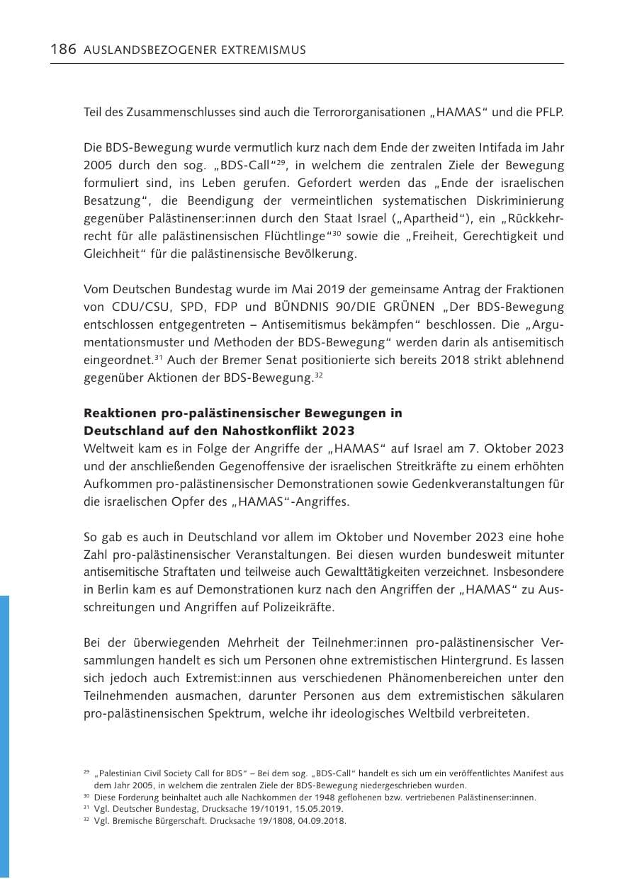 Seite 185 des Verfassungsschutzbericht 2023 Bremen