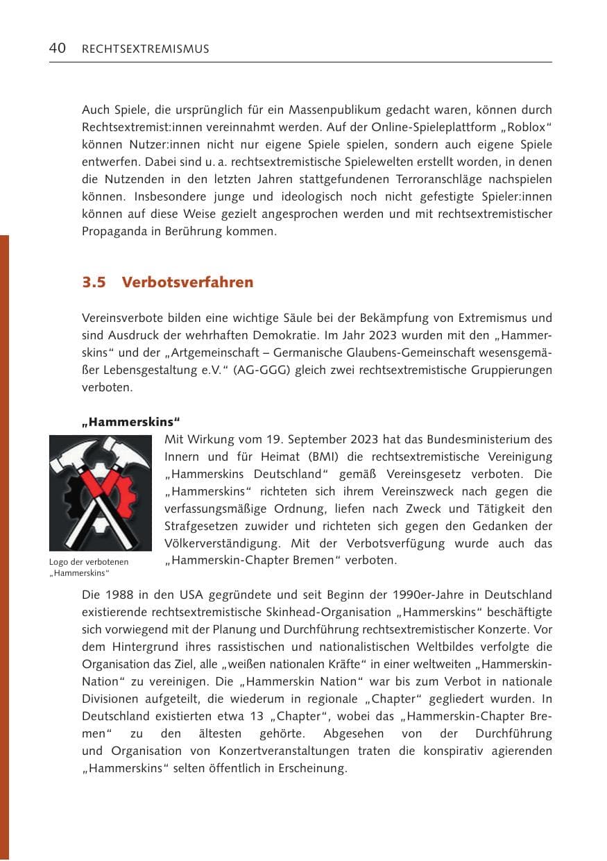 Seite 39 des Verfassungsschutzbericht 2023 Bremen