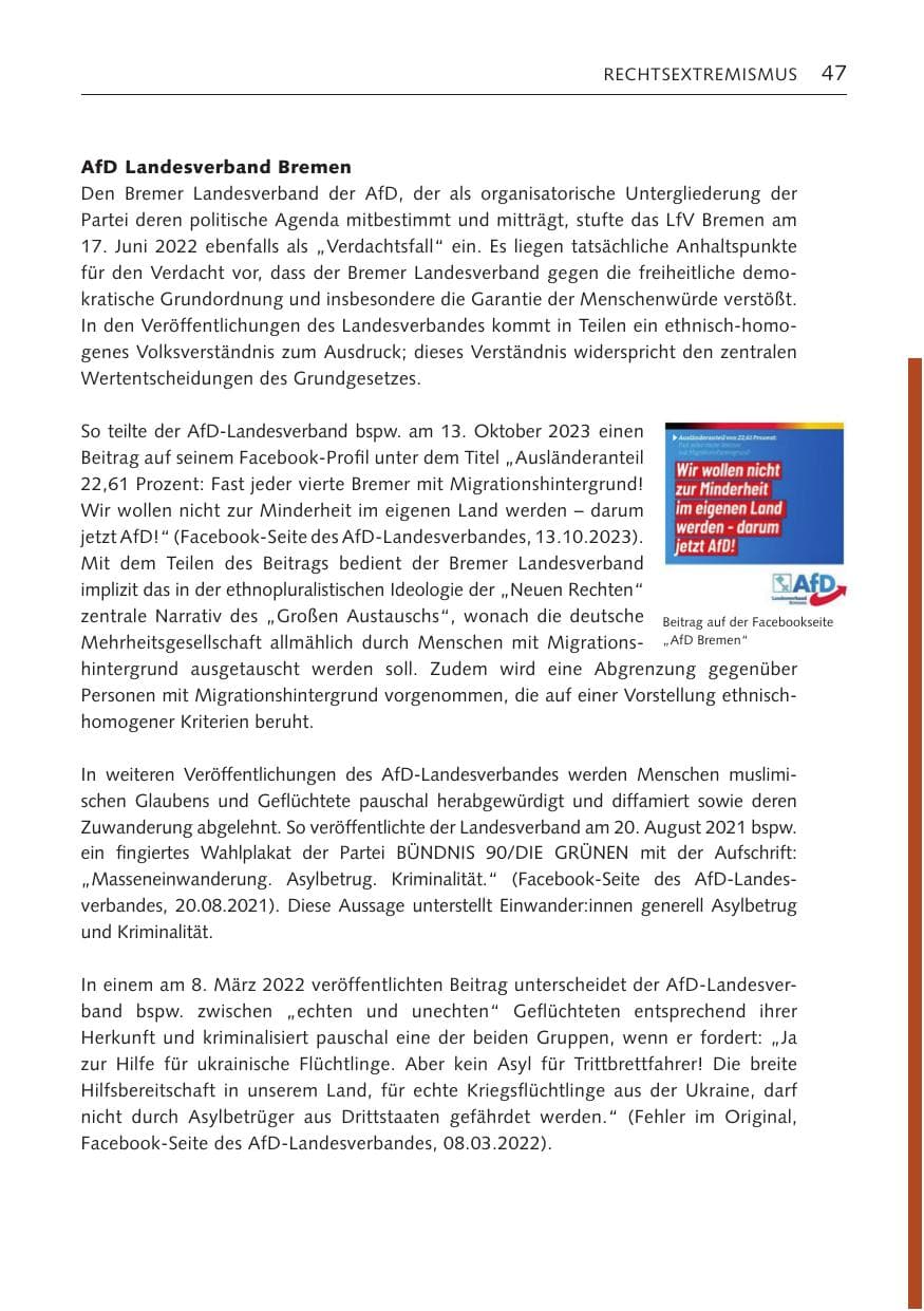 Seite 46 des Verfassungsschutzbericht 2023 Bremen
