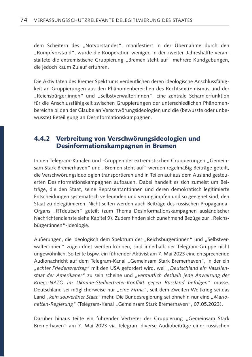 Seite 73 des Verfassungsschutzbericht 2023 Bremen