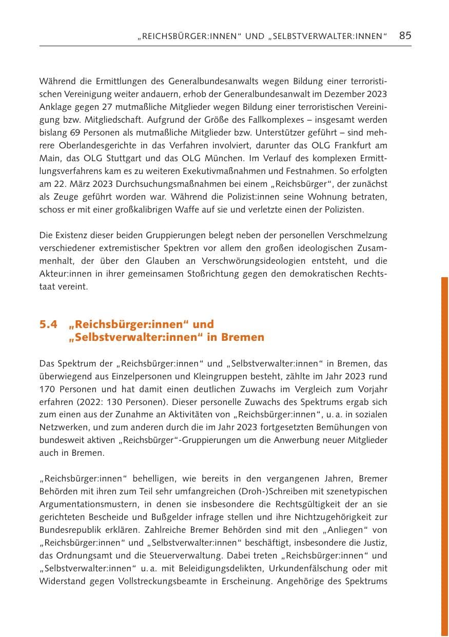 Seite 84 des Verfassungsschutzbericht 2023 Bremen