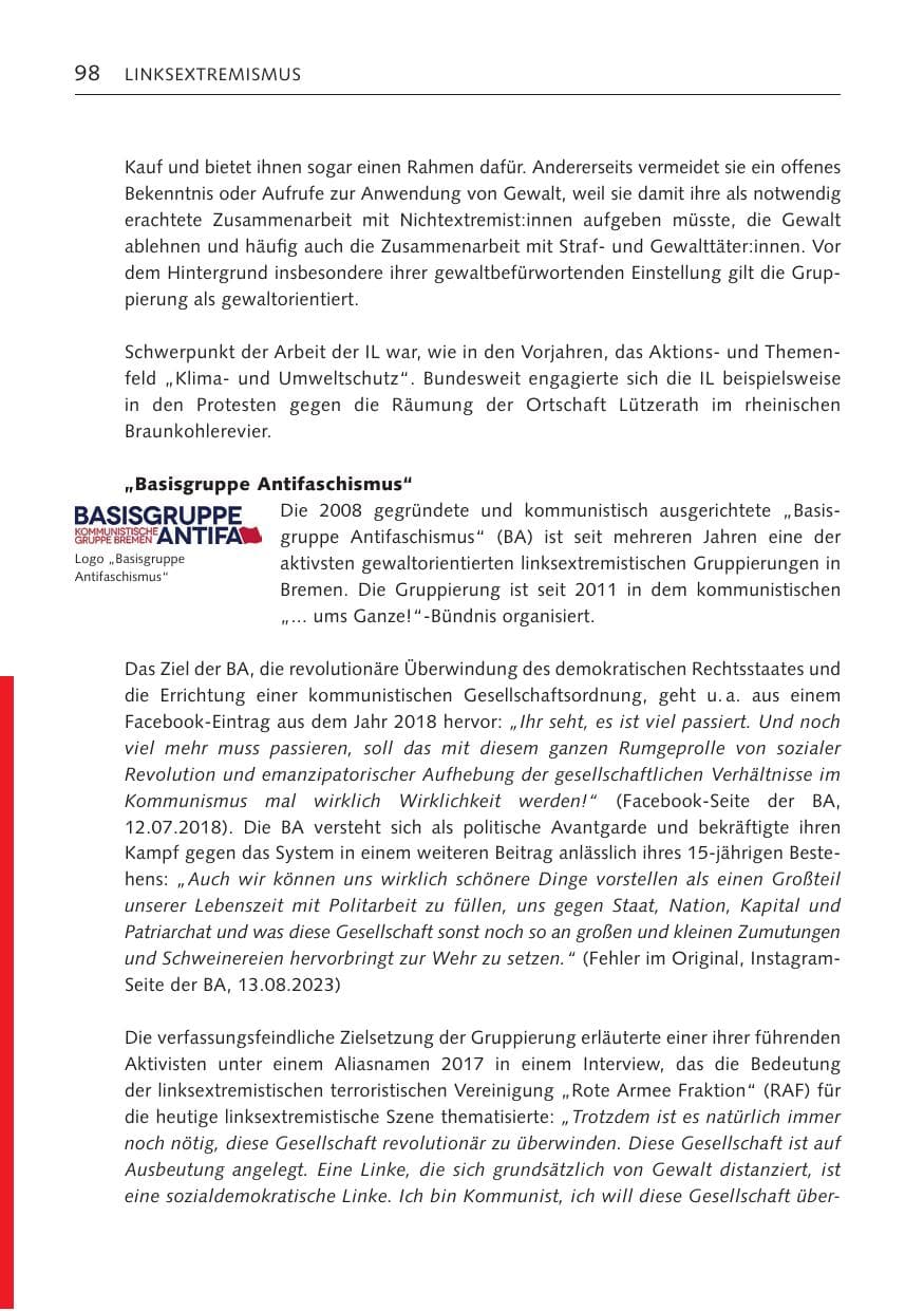 Seite 97 des Verfassungsschutzbericht 2023 Bremen
