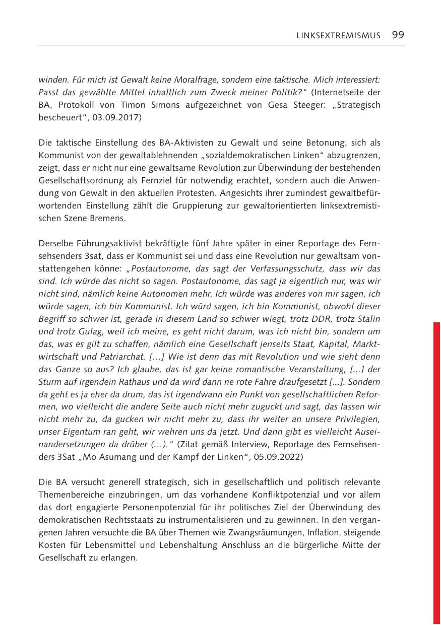 Seite 98 des Verfassungsschutzbericht 2023 Bremen