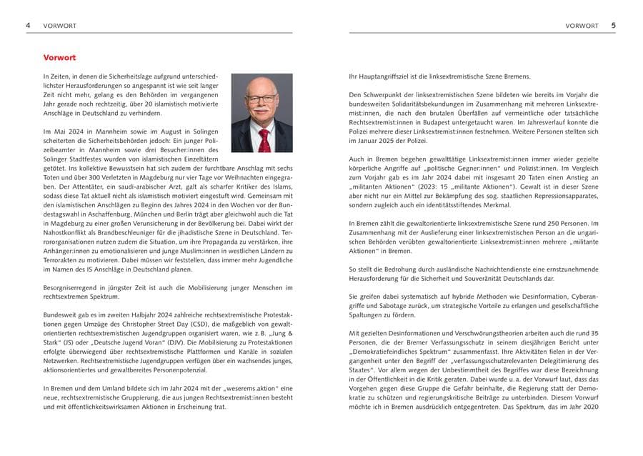 Seite 4 des Verfassungsschutzbericht 2024 Bremen