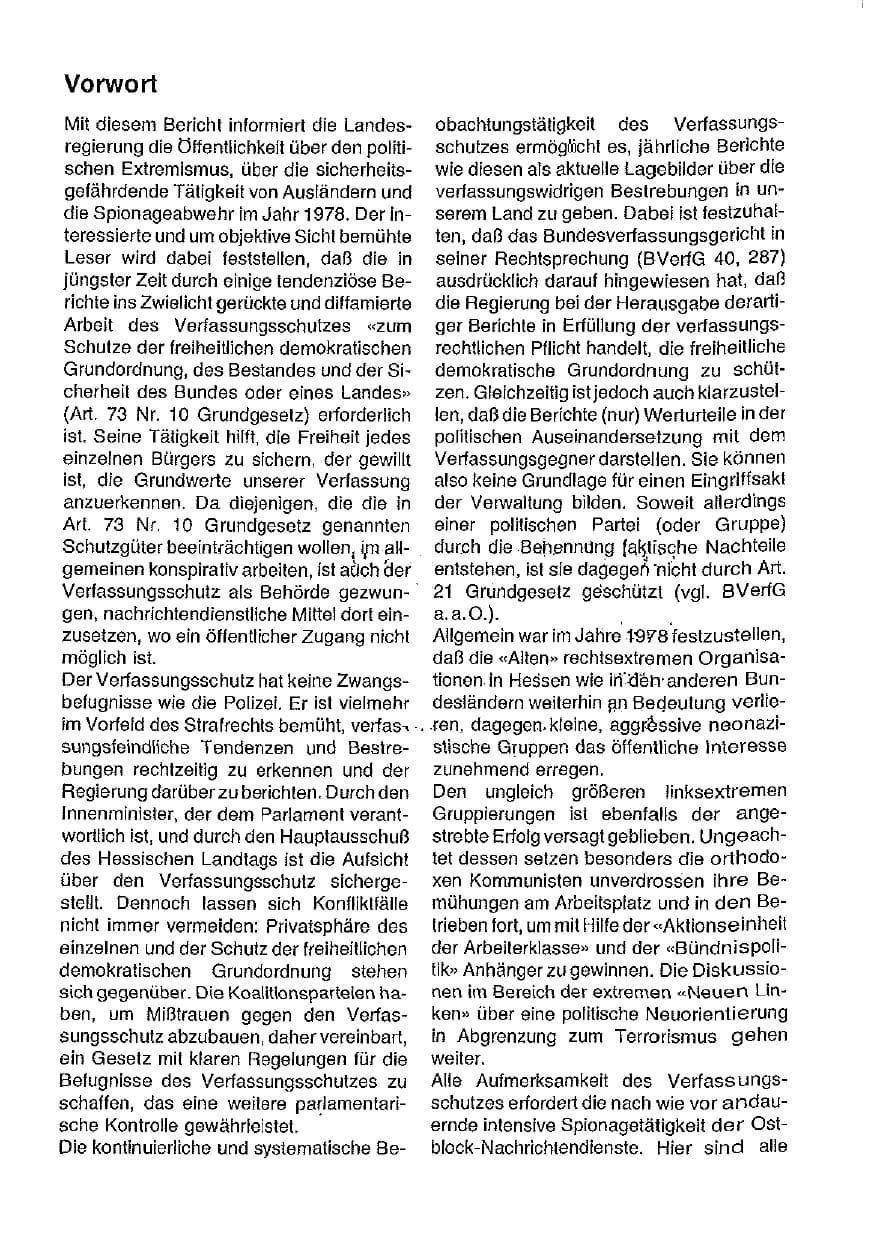 Seite 2 des Verfassungsschutzbericht 1978 Hessen
