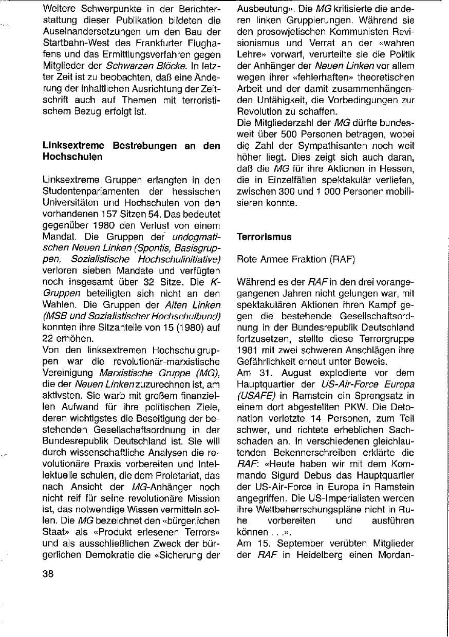 Seite 39 des Verfassungsschutzbericht 1981 Hessen