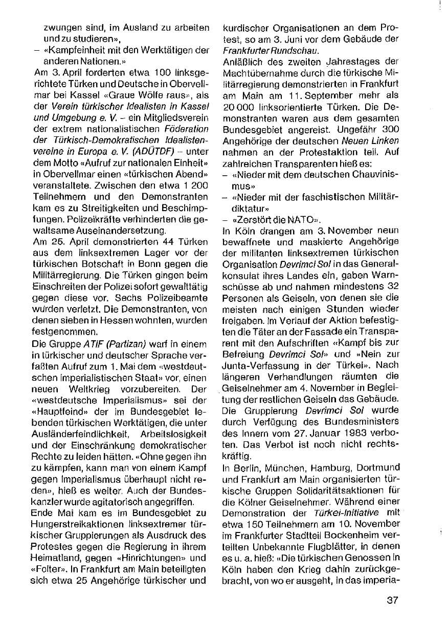Seite 38 des Verfassungsschutzbericht 1982 Hessen