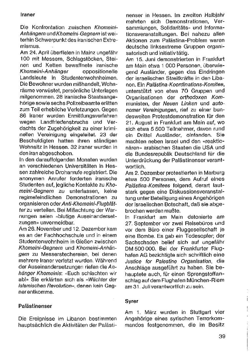 Seite 40 des Verfassungsschutzbericht 1982 Hessen