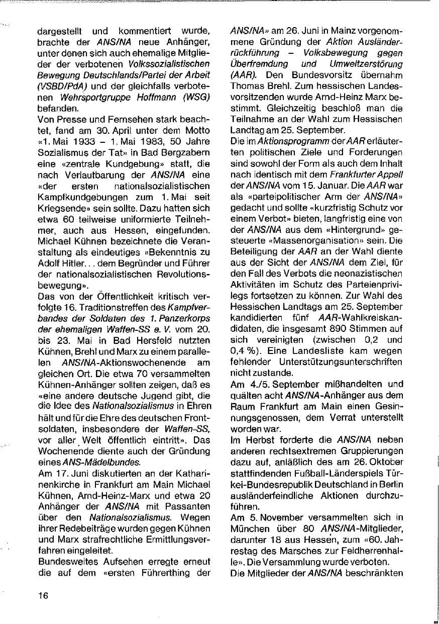 Seite 16 des Verfassungsschutzbericht 1983 Hessen