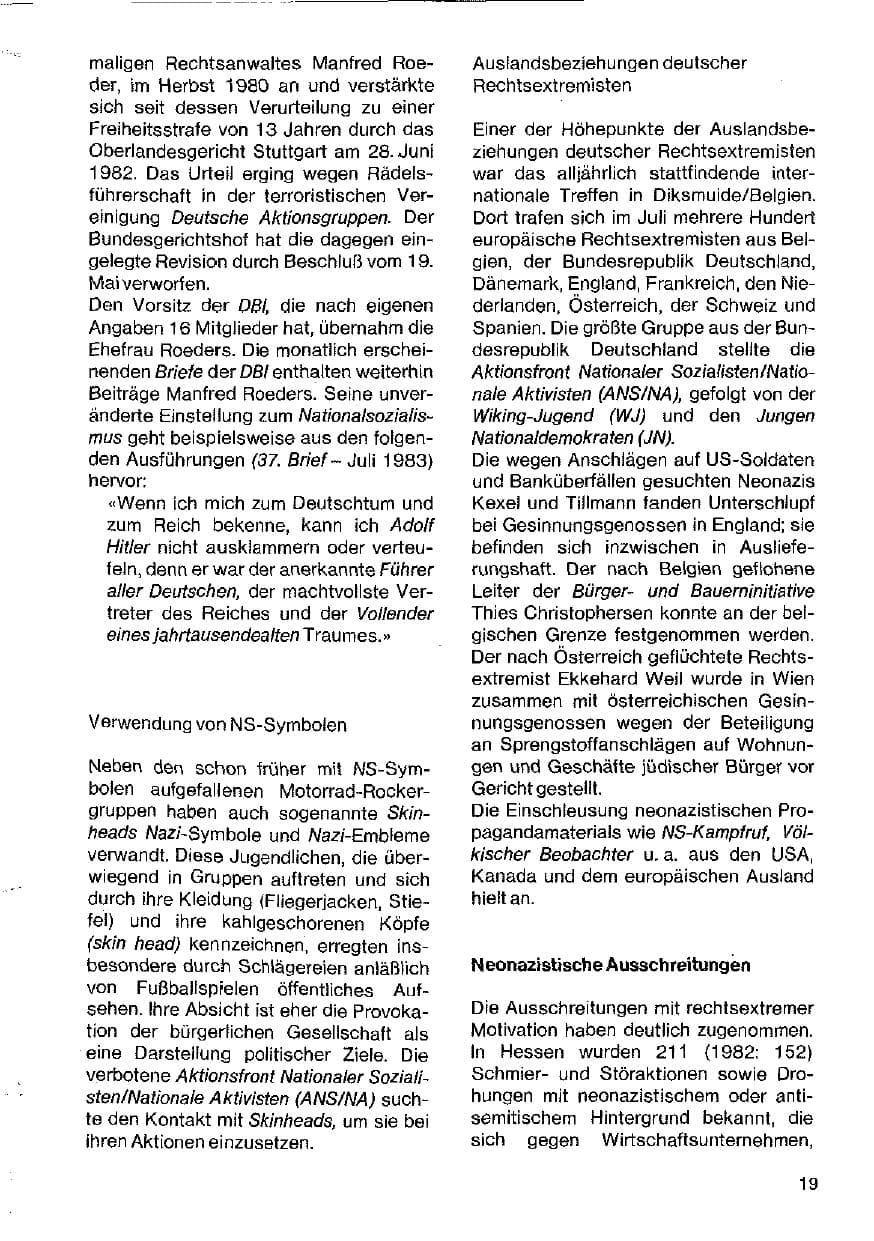 Seite 19 des Verfassungsschutzbericht 1983 Hessen