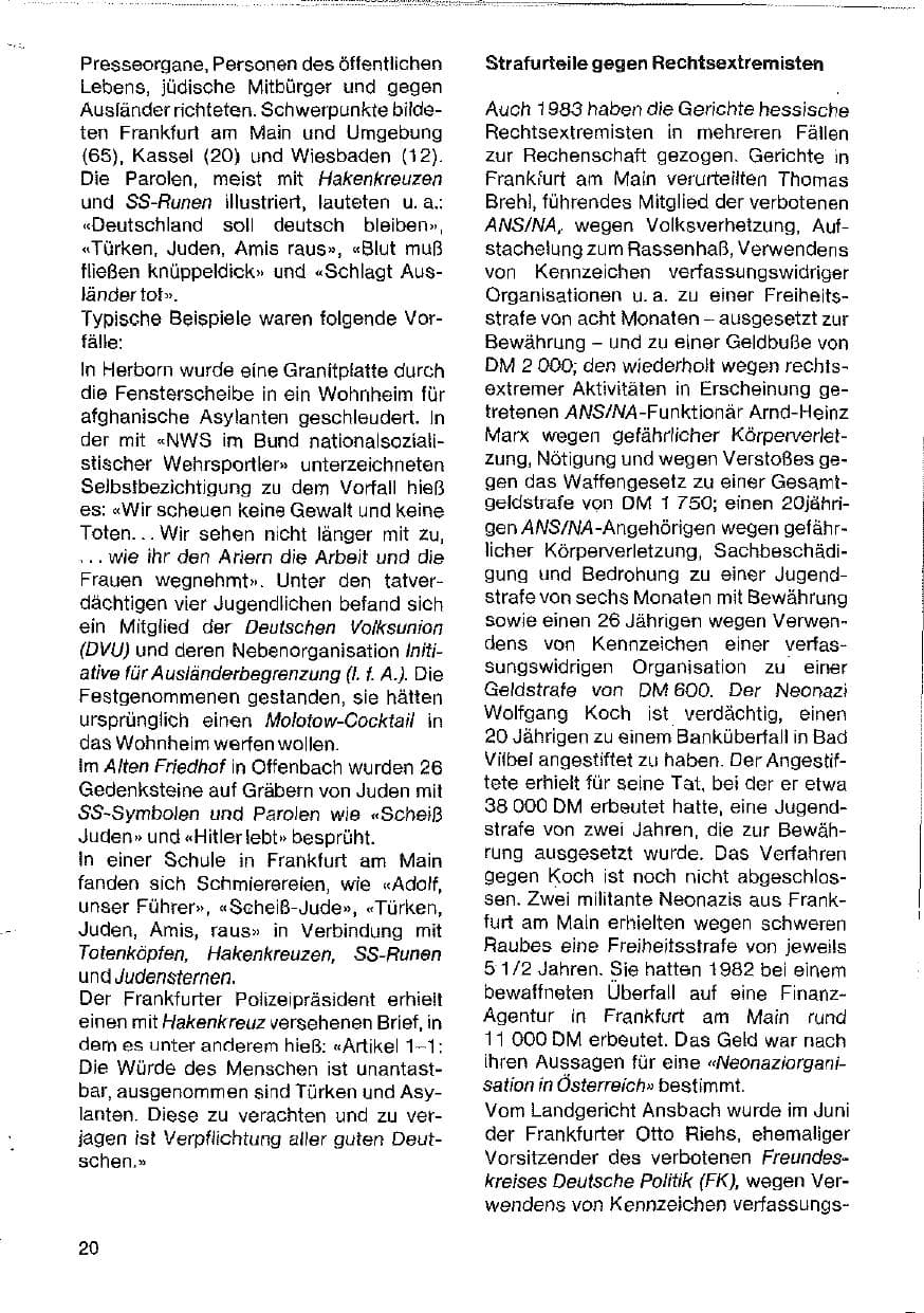 Seite 20 des Verfassungsschutzbericht 1983 Hessen