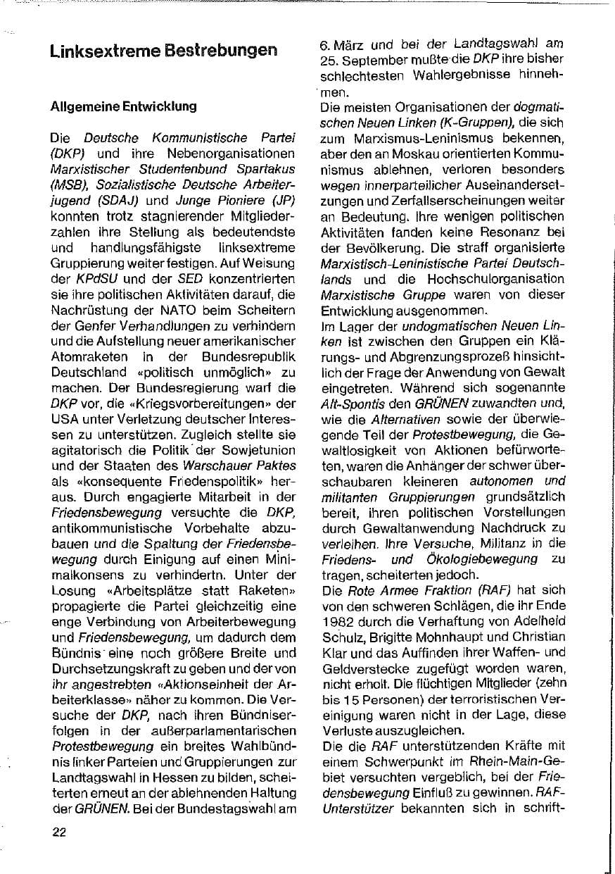 Seite 22 des Verfassungsschutzbericht 1983 Hessen