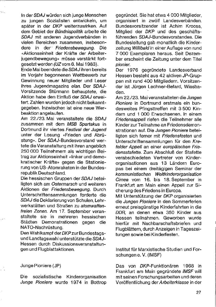 Seite 27 des Verfassungsschutzbericht 1983 Hessen