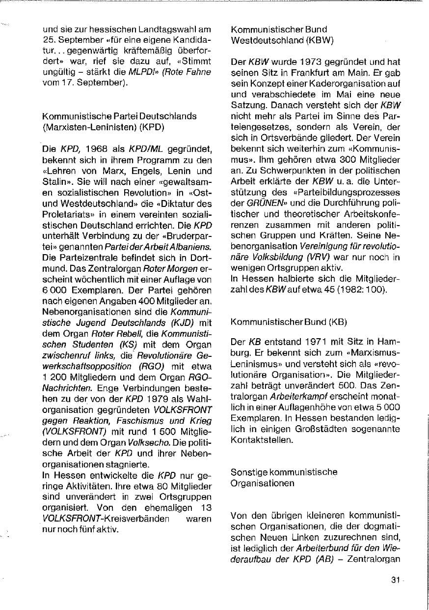 Seite 31 des Verfassungsschutzbericht 1983 Hessen