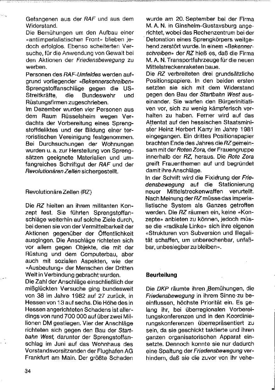 Seite 34 des Verfassungsschutzbericht 1983 Hessen