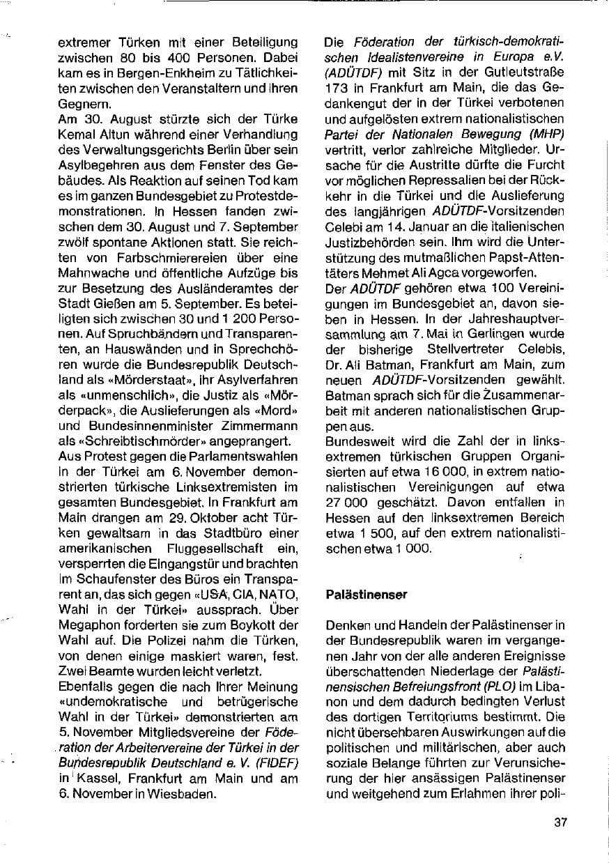 Seite 37 des Verfassungsschutzbericht 1983 Hessen