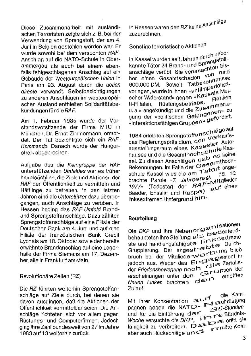 Seite 38 des Verfassungsschutzbericht 1984 Hessen