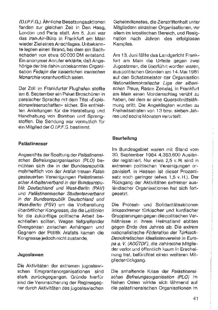 Seite 42 des Verfassungsschutzbericht 1984 Hessen