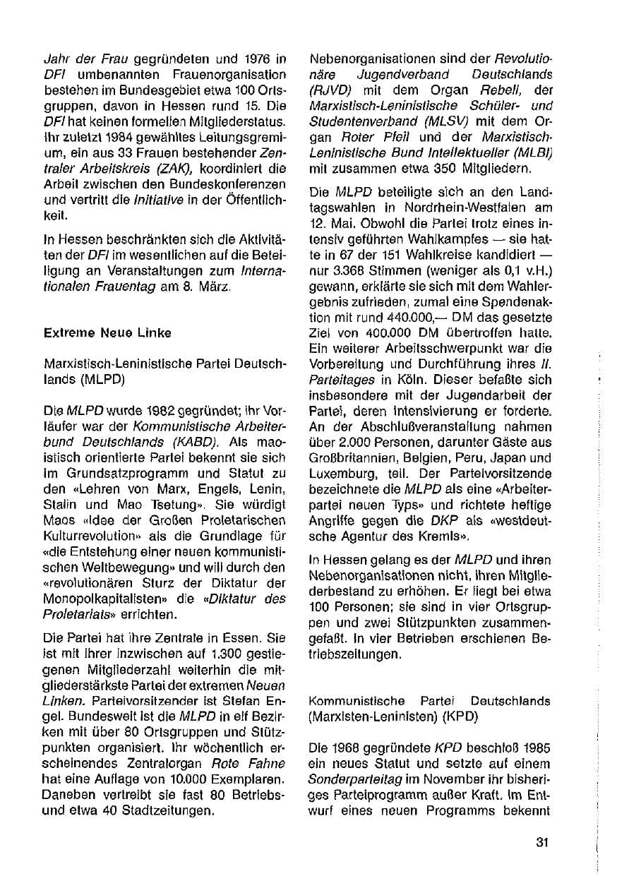 Seite 32 des Verfassungsschutzbericht 1985 Hessen