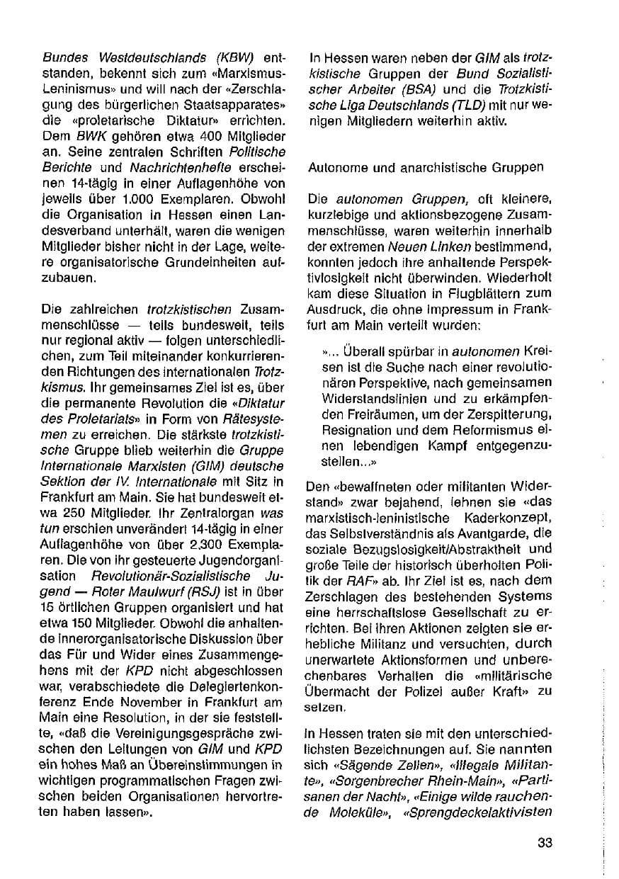 Seite 34 des Verfassungsschutzbericht 1985 Hessen