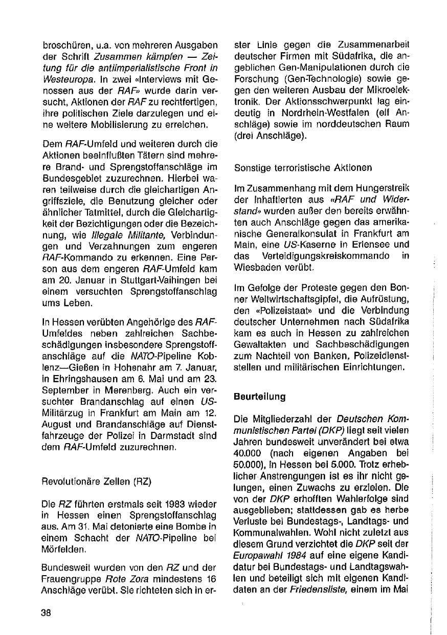 Seite 39 des Verfassungsschutzbericht 1985 Hessen