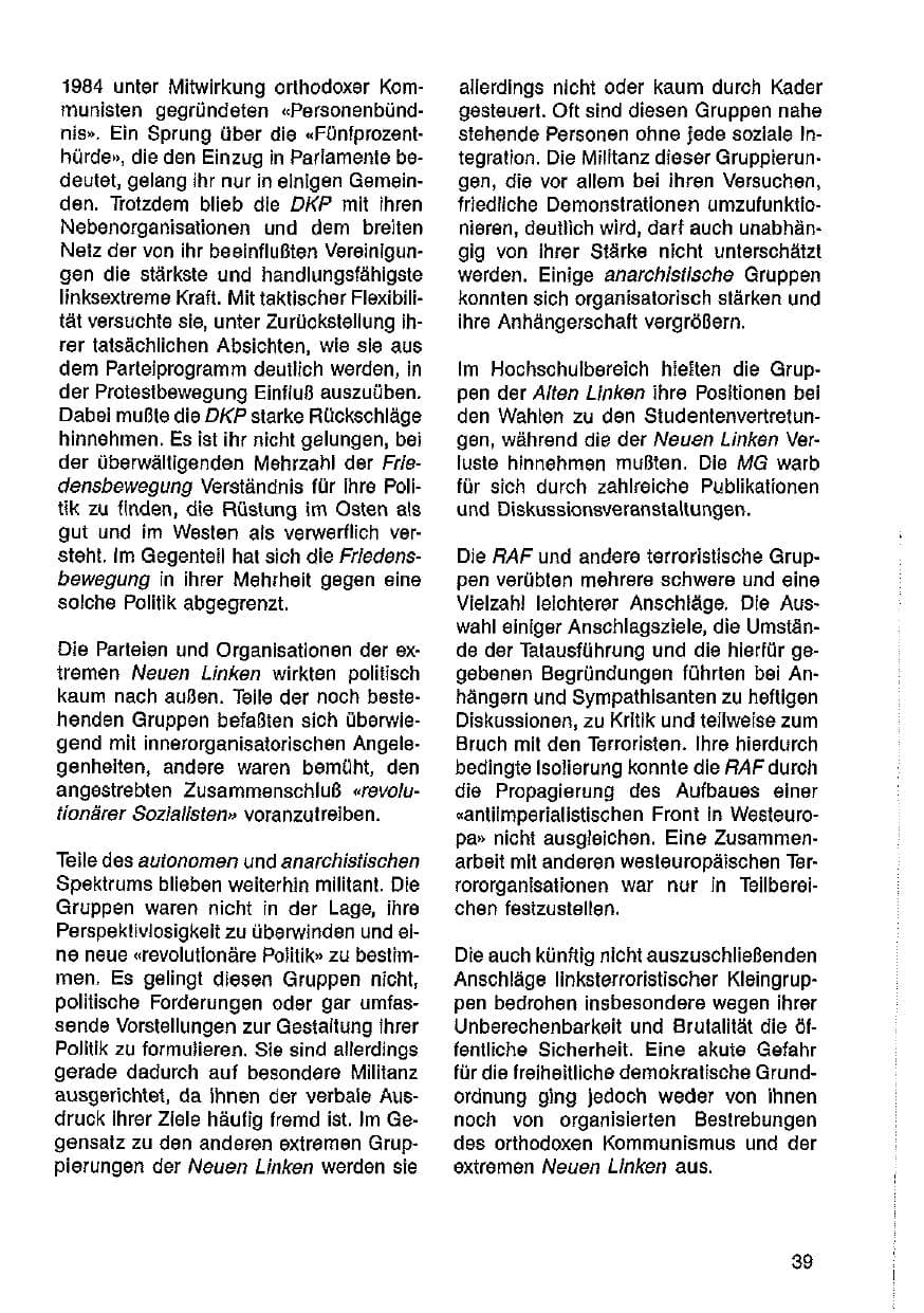 Seite 40 des Verfassungsschutzbericht 1985 Hessen