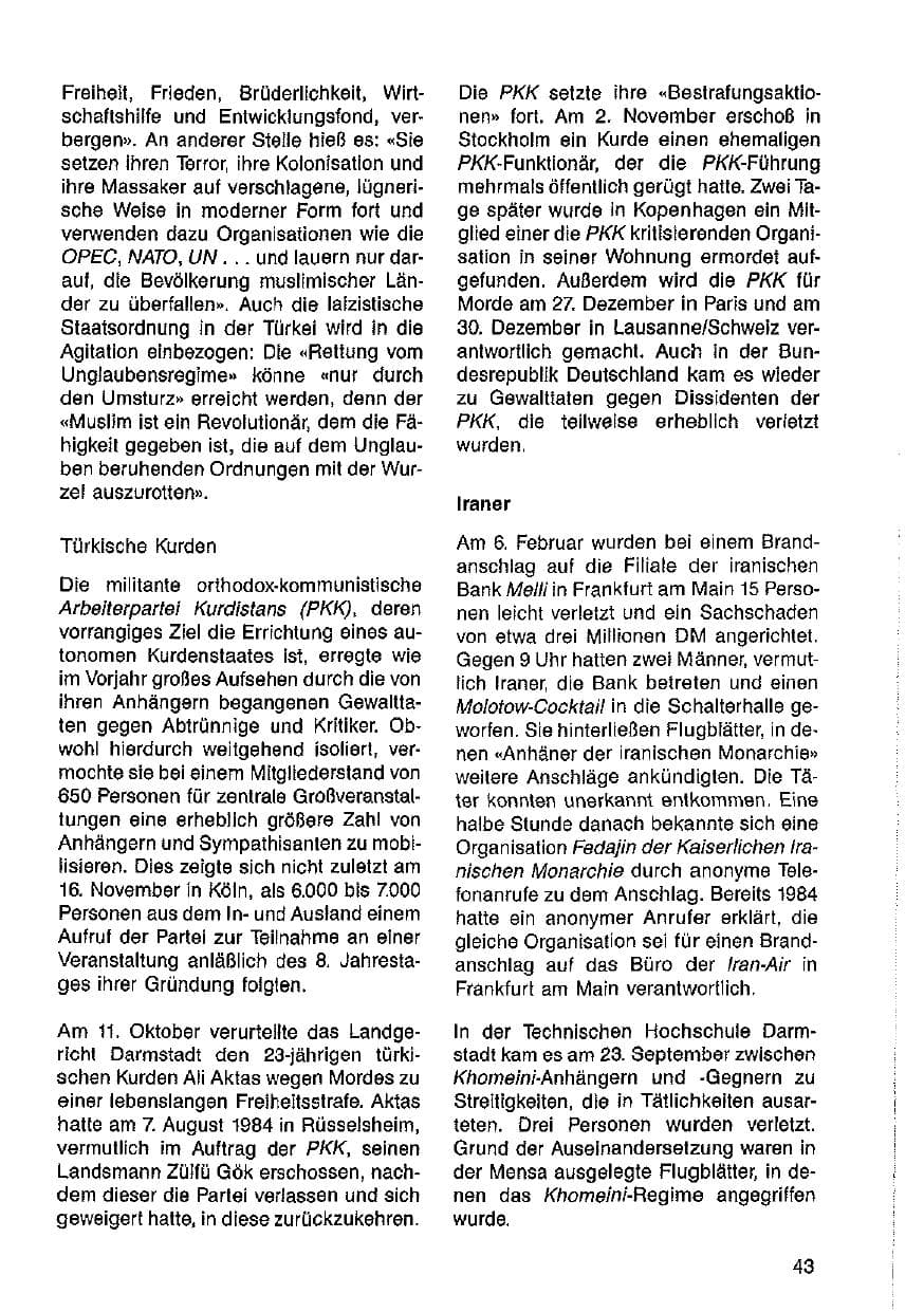 Seite 44 des Verfassungsschutzbericht 1985 Hessen