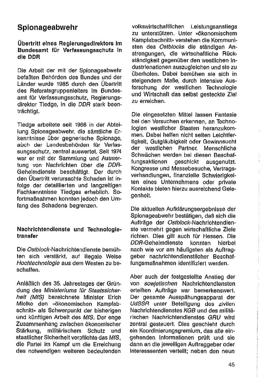 Seite 46 des Verfassungsschutzbericht 1985 Hessen