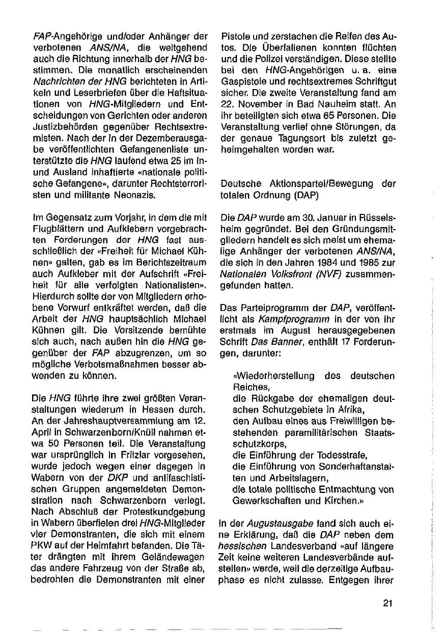 Seite 22 des Verfassungsschutzbericht 1986 Hessen