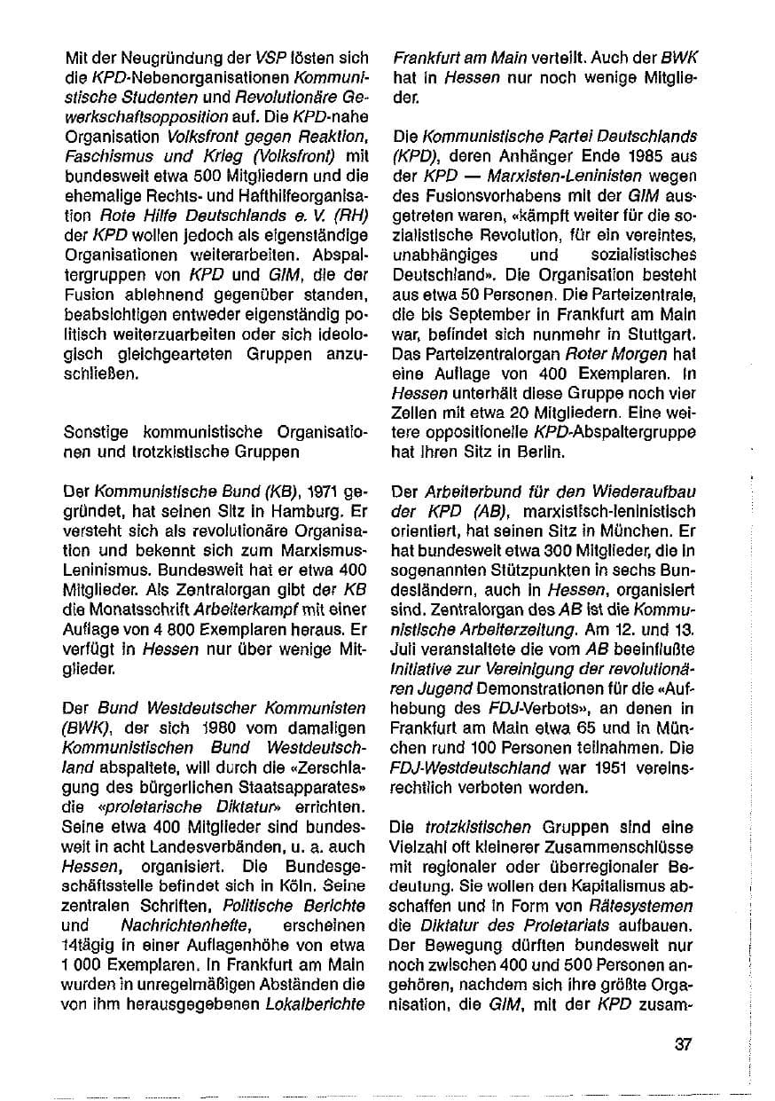Seite 38 des Verfassungsschutzbericht 1986 Hessen
