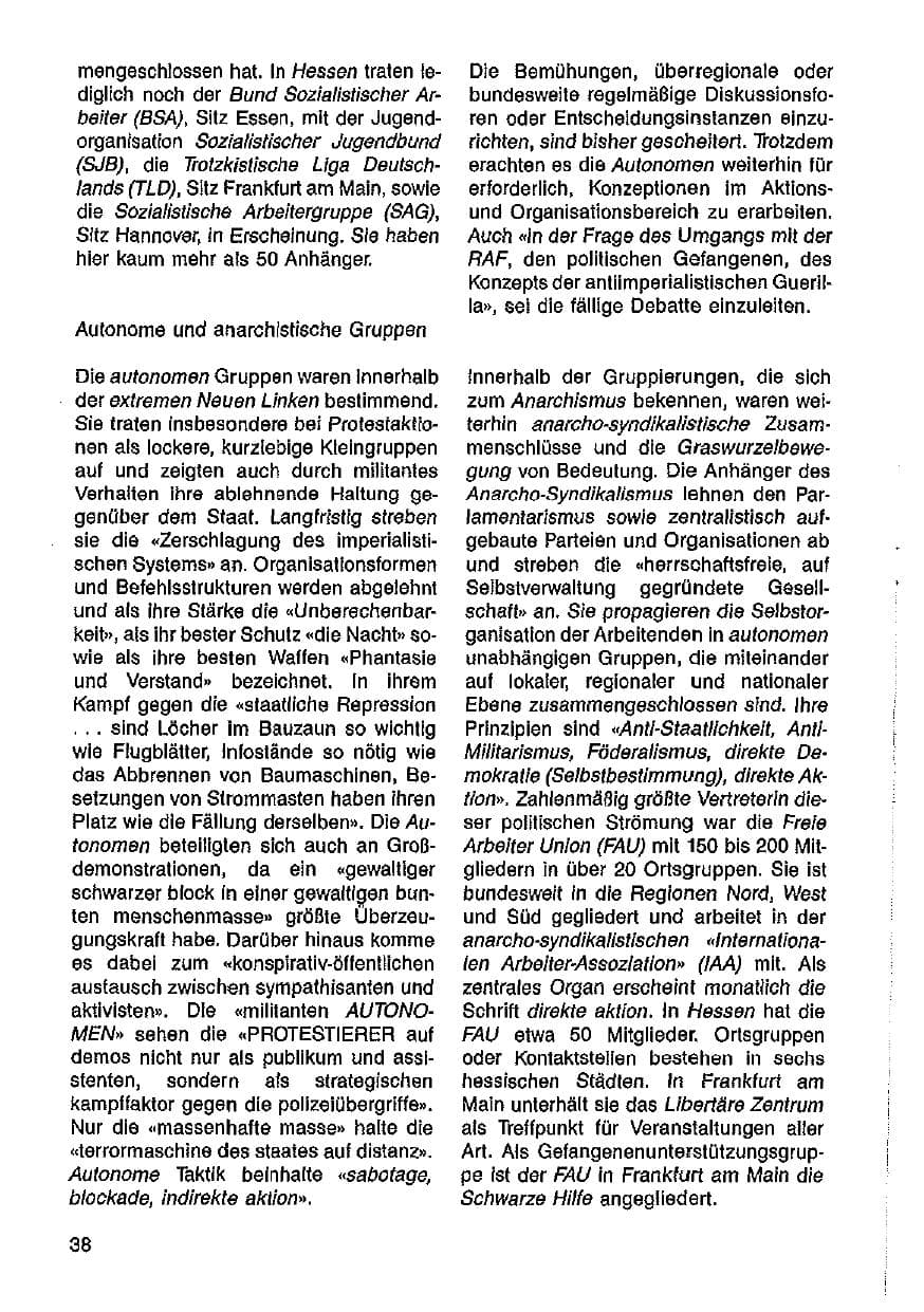 Seite 39 des Verfassungsschutzbericht 1986 Hessen