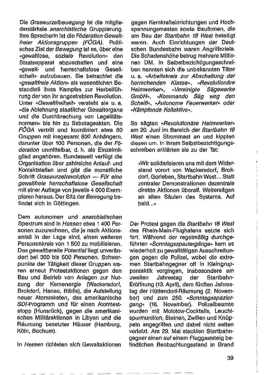 Seite 40 des Verfassungsschutzbericht 1986 Hessen