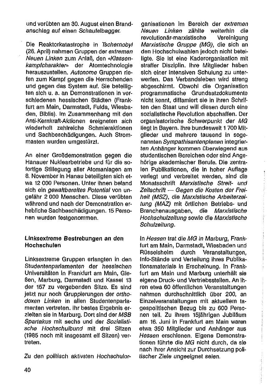 Seite 41 des Verfassungsschutzbericht 1986 Hessen