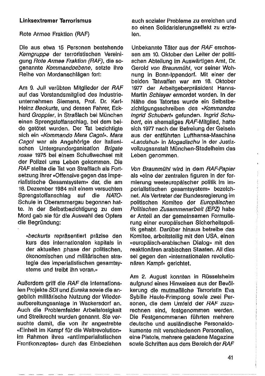 Seite 42 des Verfassungsschutzbericht 1986 Hessen