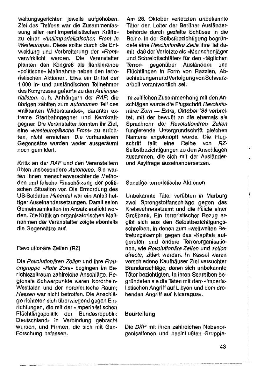 Seite 44 des Verfassungsschutzbericht 1986 Hessen